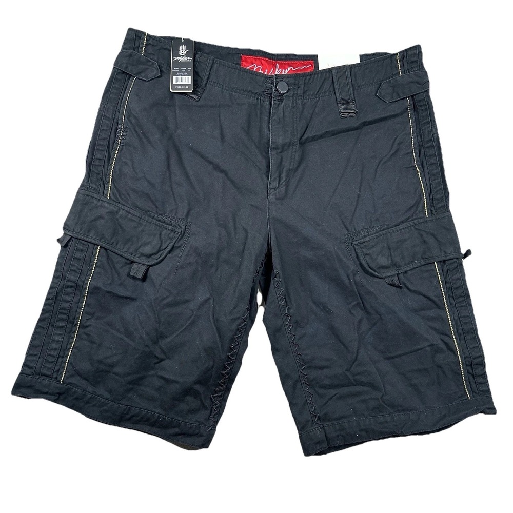 Miskeen Shorts Mens 40 Cargo Baggy Hip Hop Black Gold Skater Embroidery Relaxed